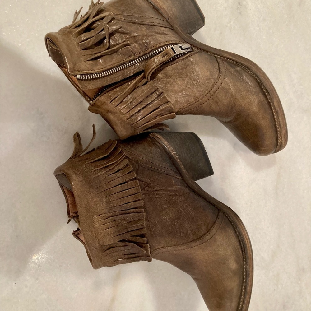 All Saints Cuban Fringed Leather Ankle Booties - Picture 7 of 16